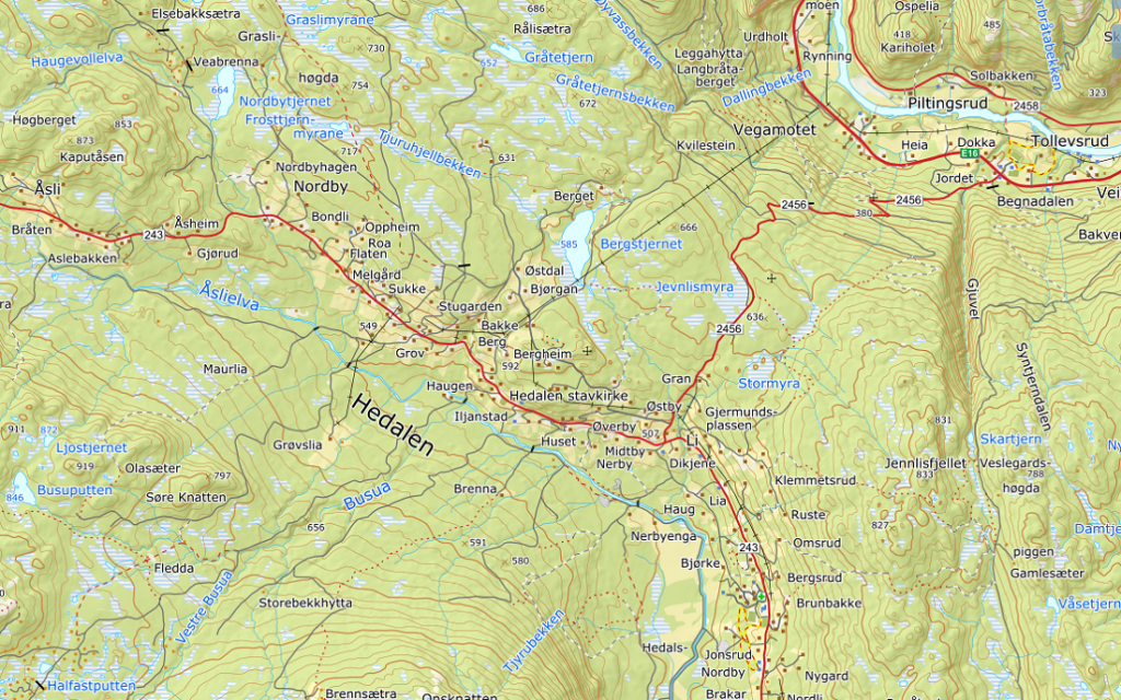 Kart over Hedalen