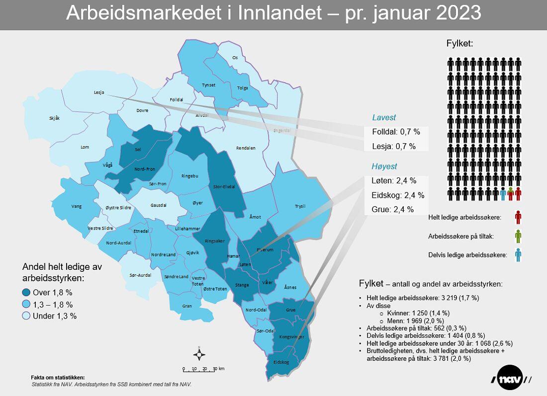 Arbeidsmarkedet i Innlandet januar 2023